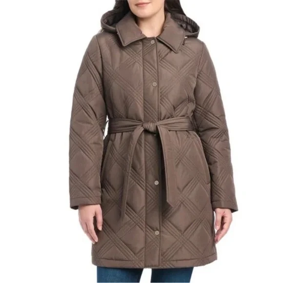 Jones New York Quilted Belted Coat - Picture 1 of 6